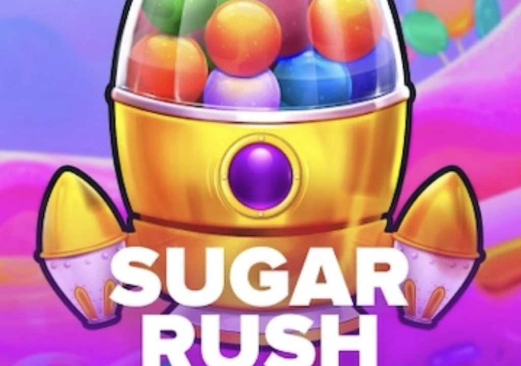 Sugar Rush slot game interface showcasing colorful symbols and grid layout
